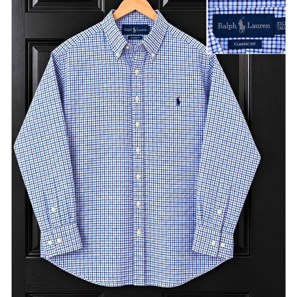Ralph Lauren Classic Fit Men’s 2XLT Blue/White Check Cotton Pony Button-Down